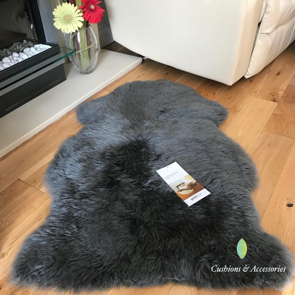 BOWRON Sheepskin Gold Star Grey Single Piece Natural Longwool Rug 60cm