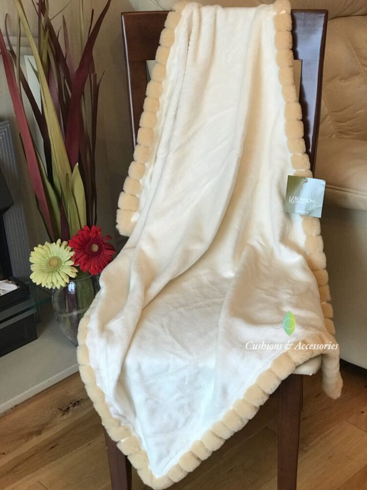 IVORY BOWRON 74x102CM SILK BLANKET THROW NATURAL SHEEPSKIN LAMBSWOOL